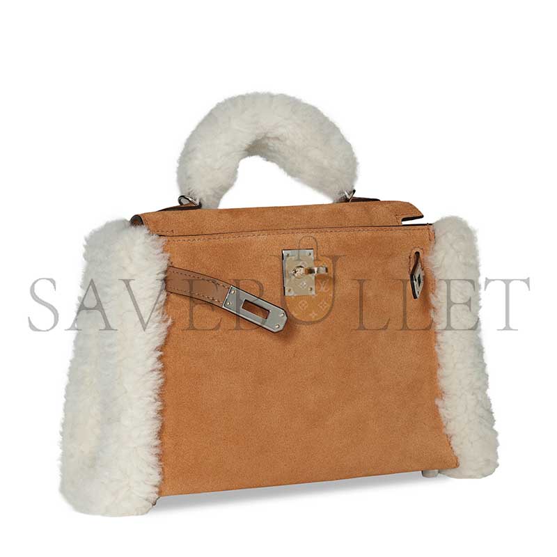 H**mes TEDDY KELLY 20 CHAMOIS SHEARLING AND SWIFT PALLADIUM (20*15*8cm)